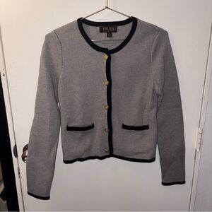 Truth by Republic Gray Cardigan with Black Trim and Gold Buttons